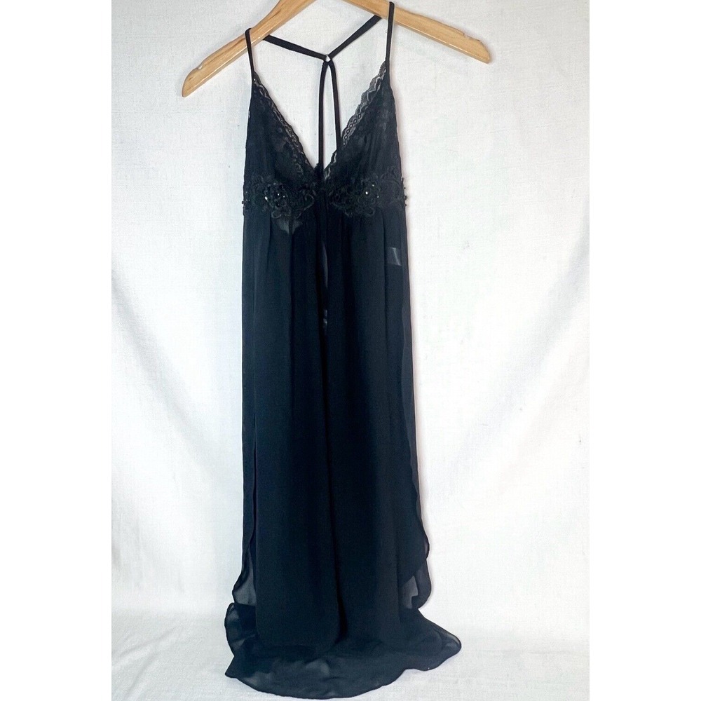 Linea Donatella Lace Trim Sexy Sheer Open Sides Lingerie Black Womens Sz Small
